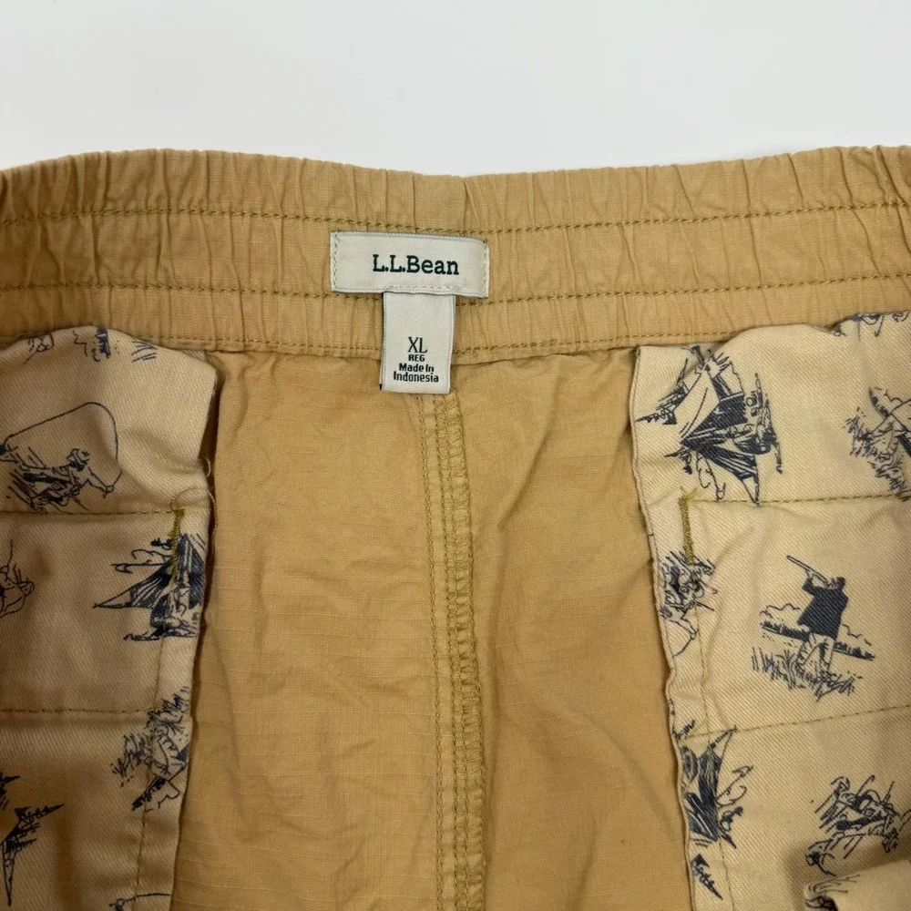 LL Bean Mens XL Khaki Tan Elastic Waist Drawstring Ripstop Shorts